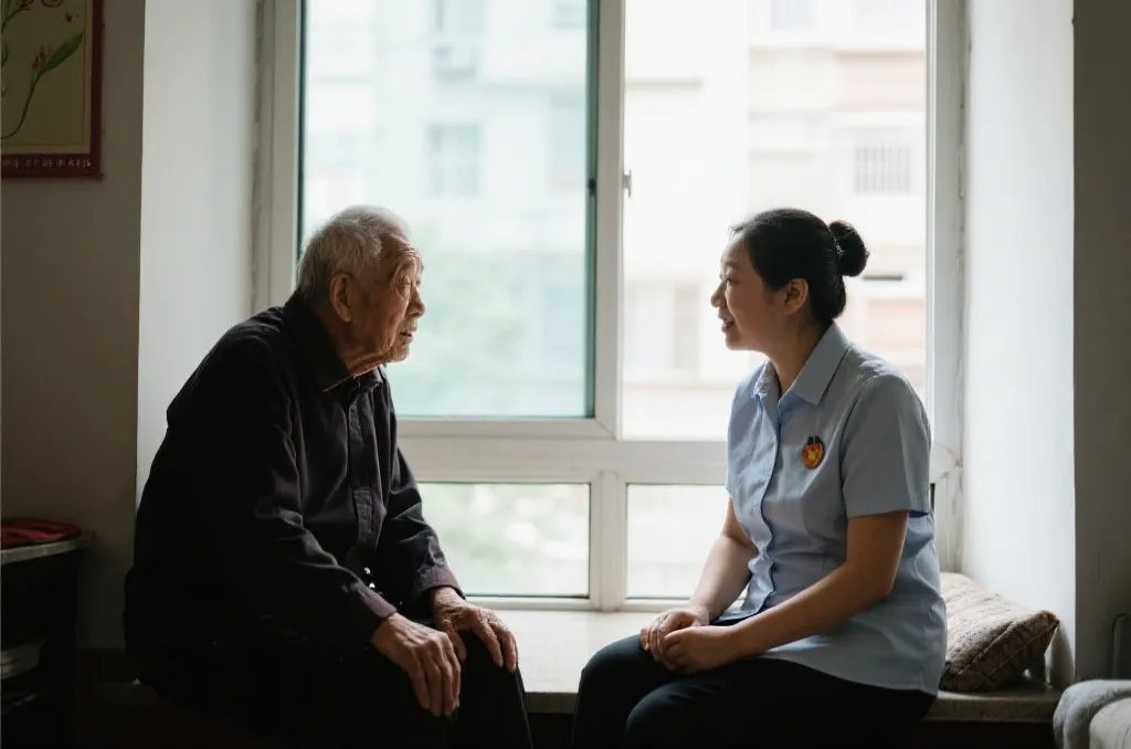 社区工作人员与老人沟通,氛围理性平和